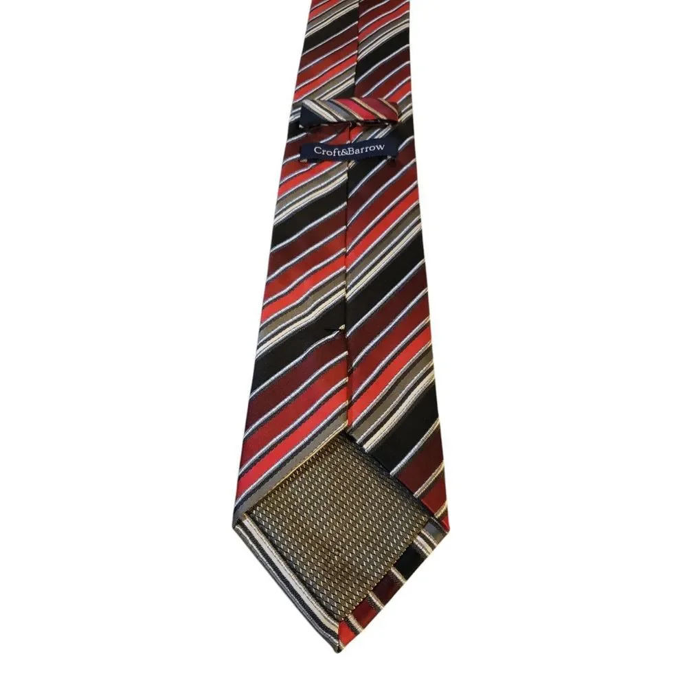 Croft & Barrow Neck Tie Mens Luxury‎ Black Red Burgundy Striped Business Casual